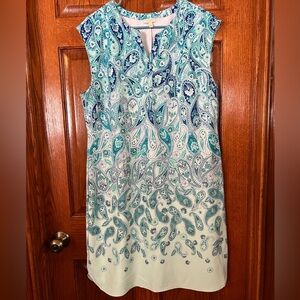 Talbots Large Petite Paisley Print Sleeveless V Neck Pullover Shift Dress